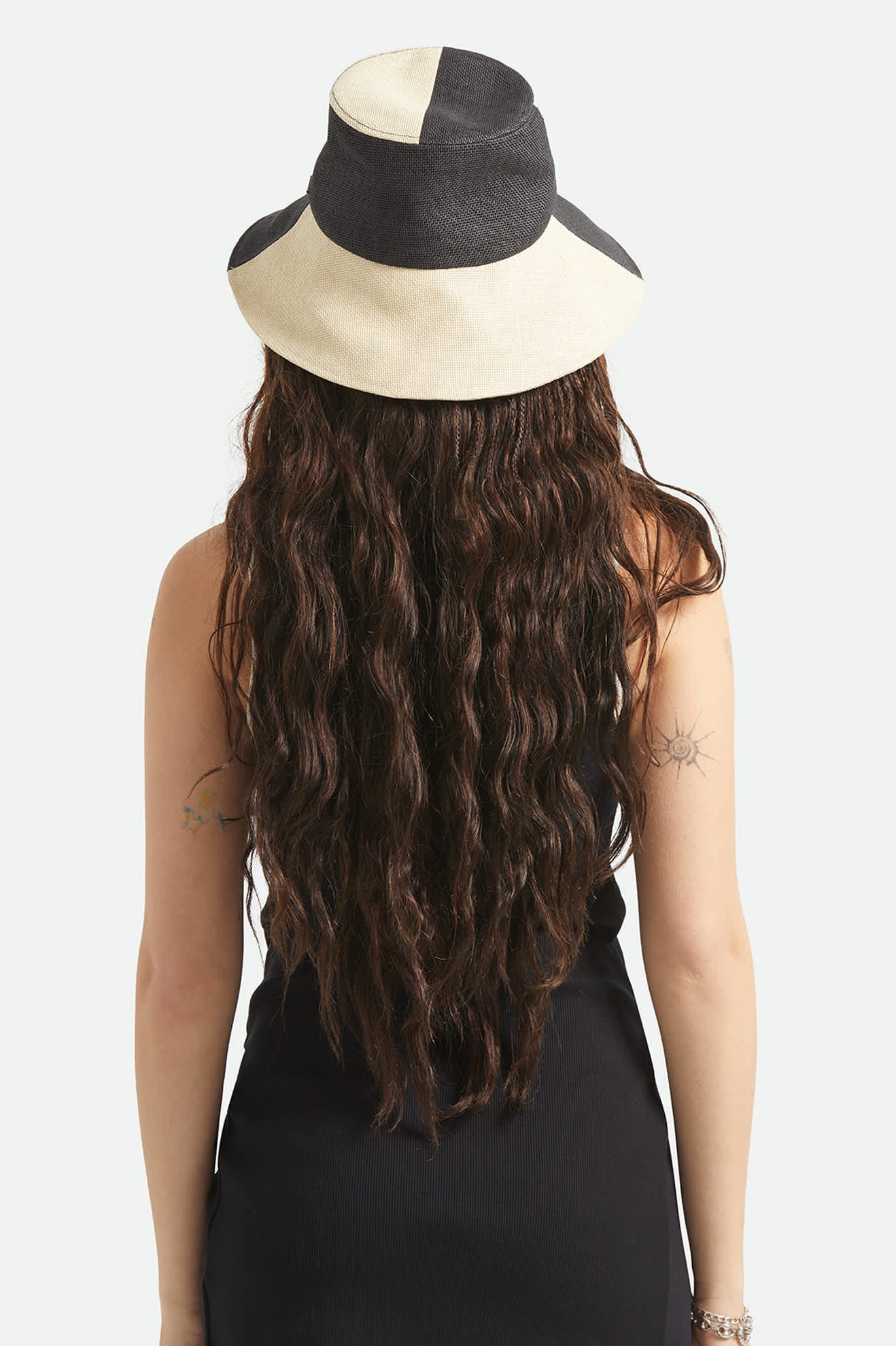 Women's Harmony Packable Bucket Hat in the color Natural/Black - Women's Back View
