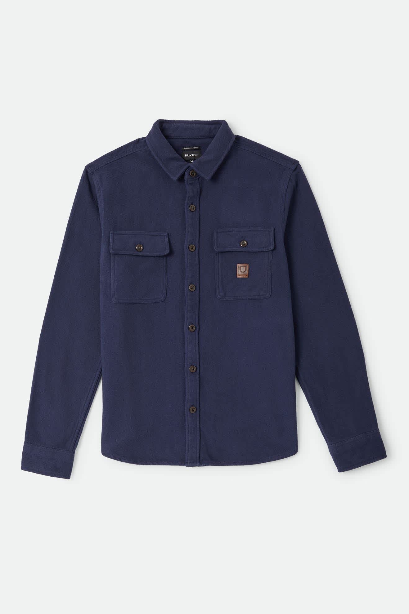 Men's Bowery Heavyweight Flannel in the color Washed Navy - Front Product Laydown Image