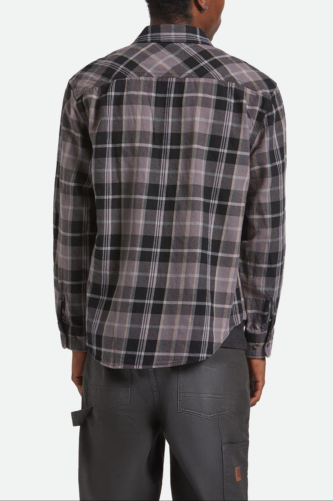 Men's Vintage Wash Flannel in the color Black/Charcoal Beige/Slate - Men's Back View