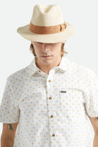 Unisex Roma Straw Packable Fedora in the color Natural/Bronze - Men's Front View