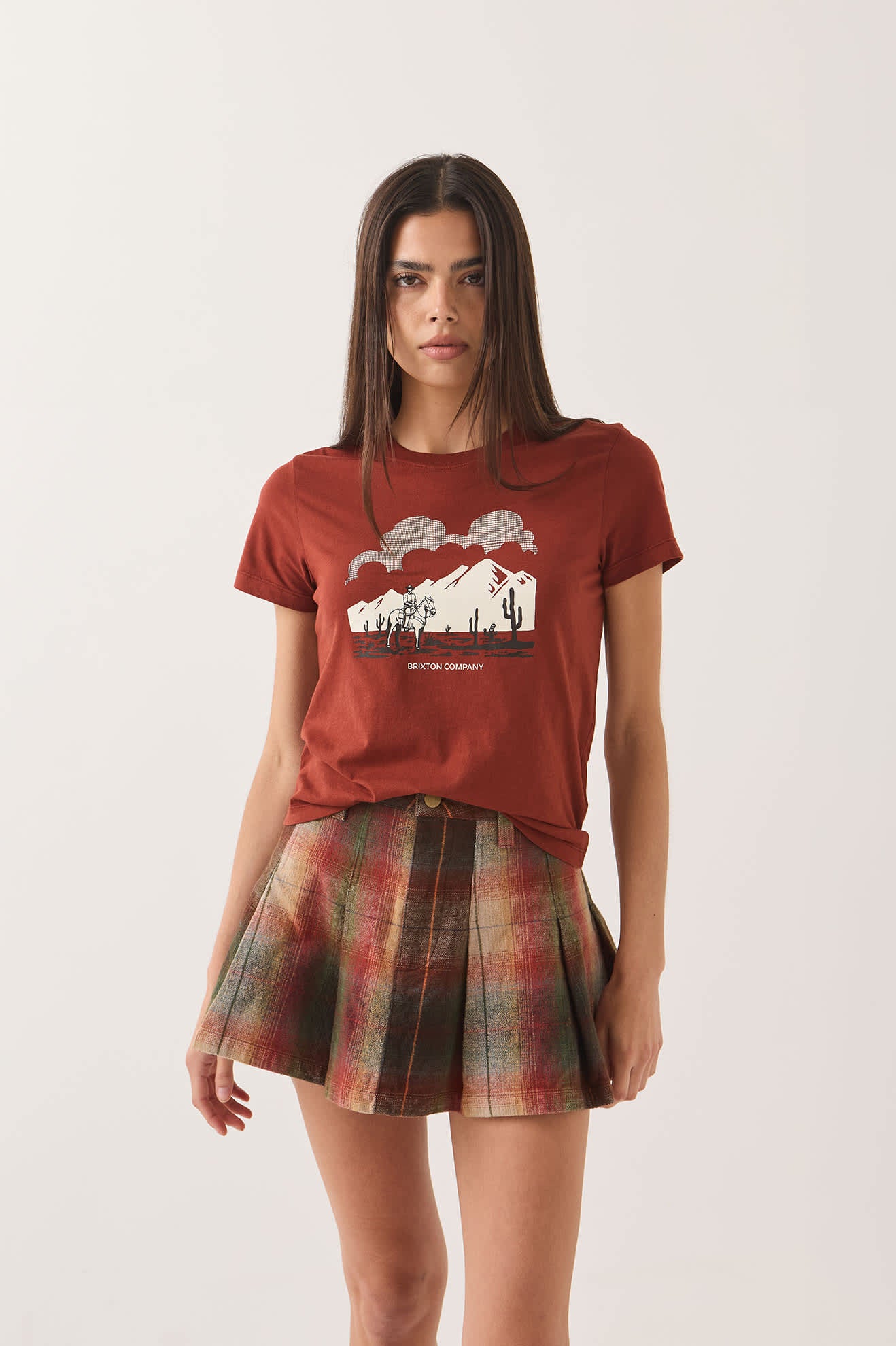Women's Great Springs Slim Crew T-Shirt in the color Dark Brick - Women's Front Fit Image