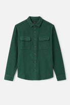 Men's Bowery Textured Twill Overshirt in the color Primal Green - Front Product Laydown Image