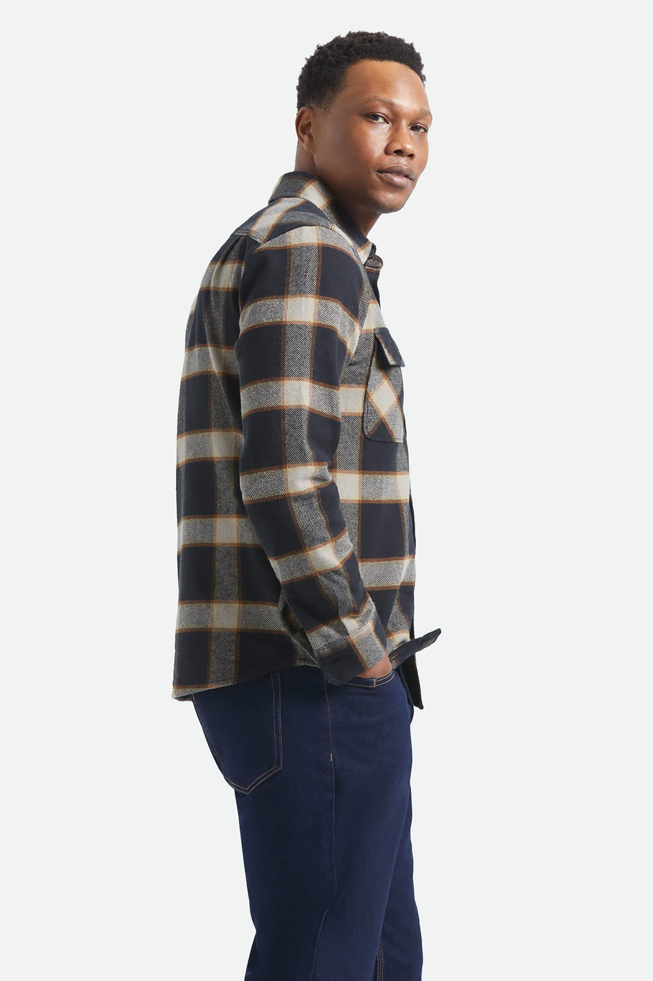 Men's Bowery Flannel in the color Black/Cream - Additional Fit image