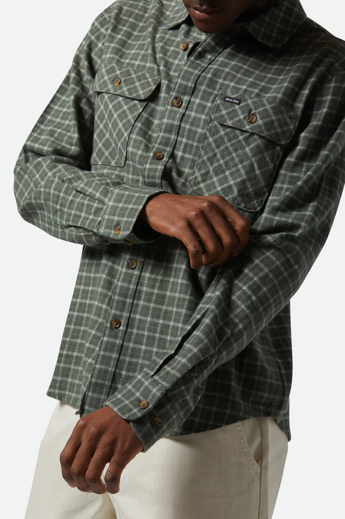 Men's Bowery Lightweight Ultra Soft L/S Flannel in the color Ivy Green/Whitecap - Additional Fit View