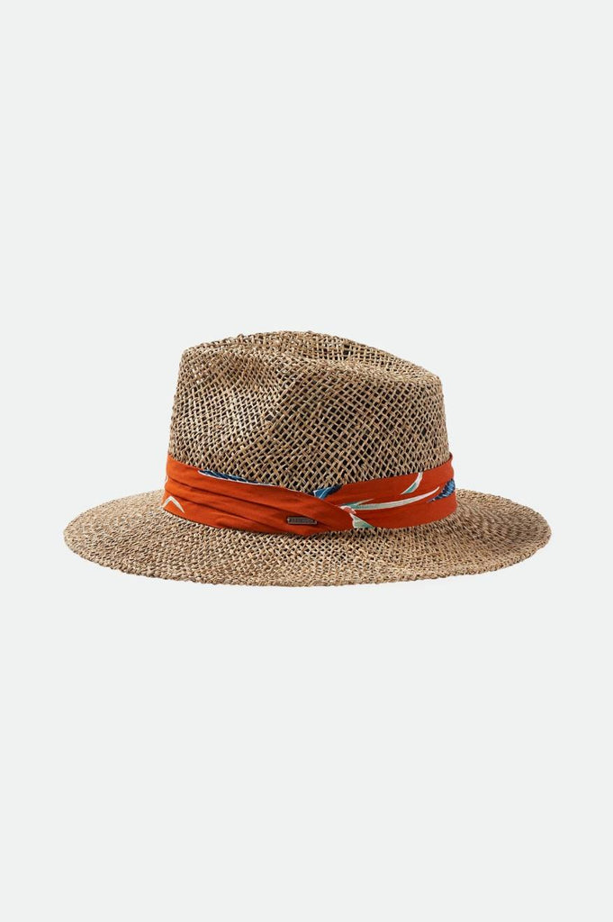 Brixton Aloha Straw Fedora - Natural/Burnt Red