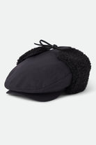 Unisex Barrel Earflap Snap Cap in the color Black/Black - Front Product Laydown Image