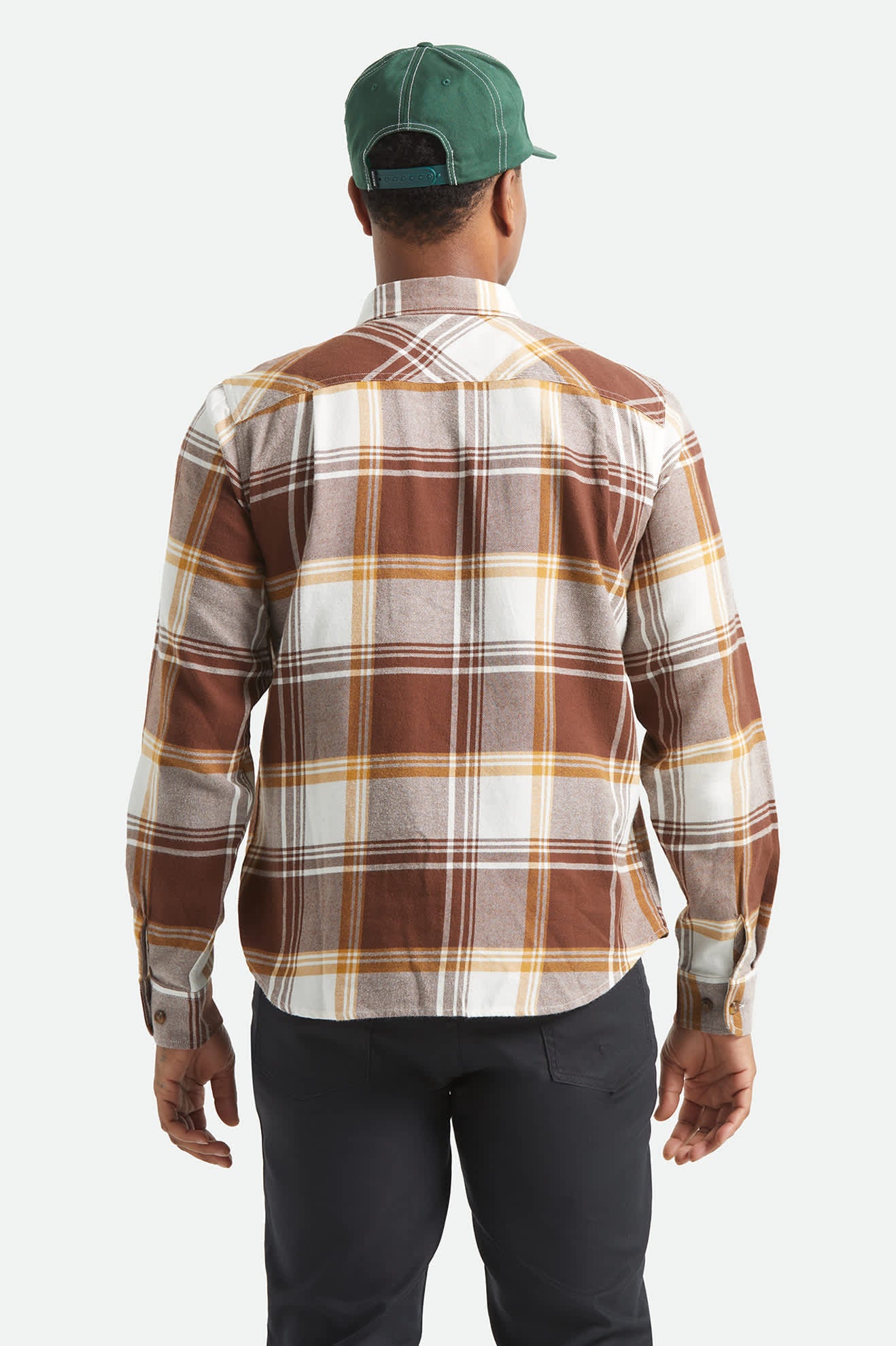 Men's Bowery Lightweight Ultra Soft Flannel in the color Chocolate/Off White - Men's Back View