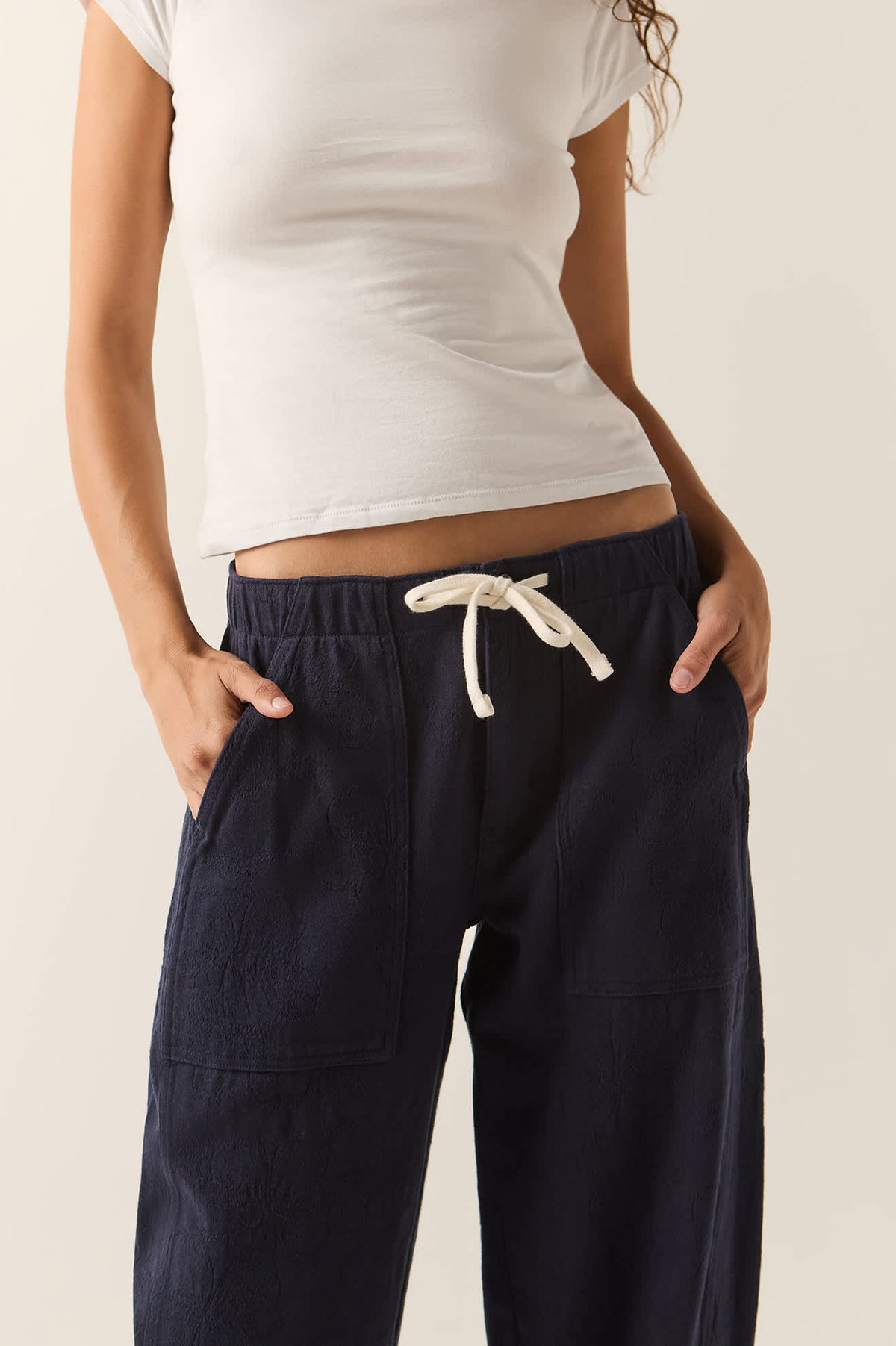 Women's Utility Everyday Barrel Pant in the color Washed Navy - Additional Fit image