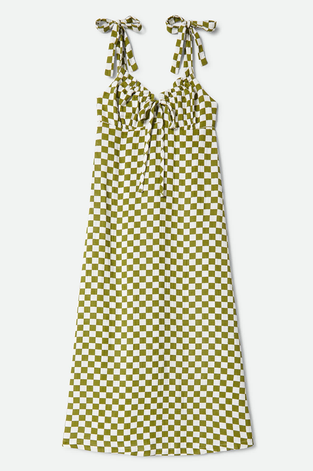 Women's The Tie Dress in the color Sublime Green Checkerboard - Front Product Laydown Image