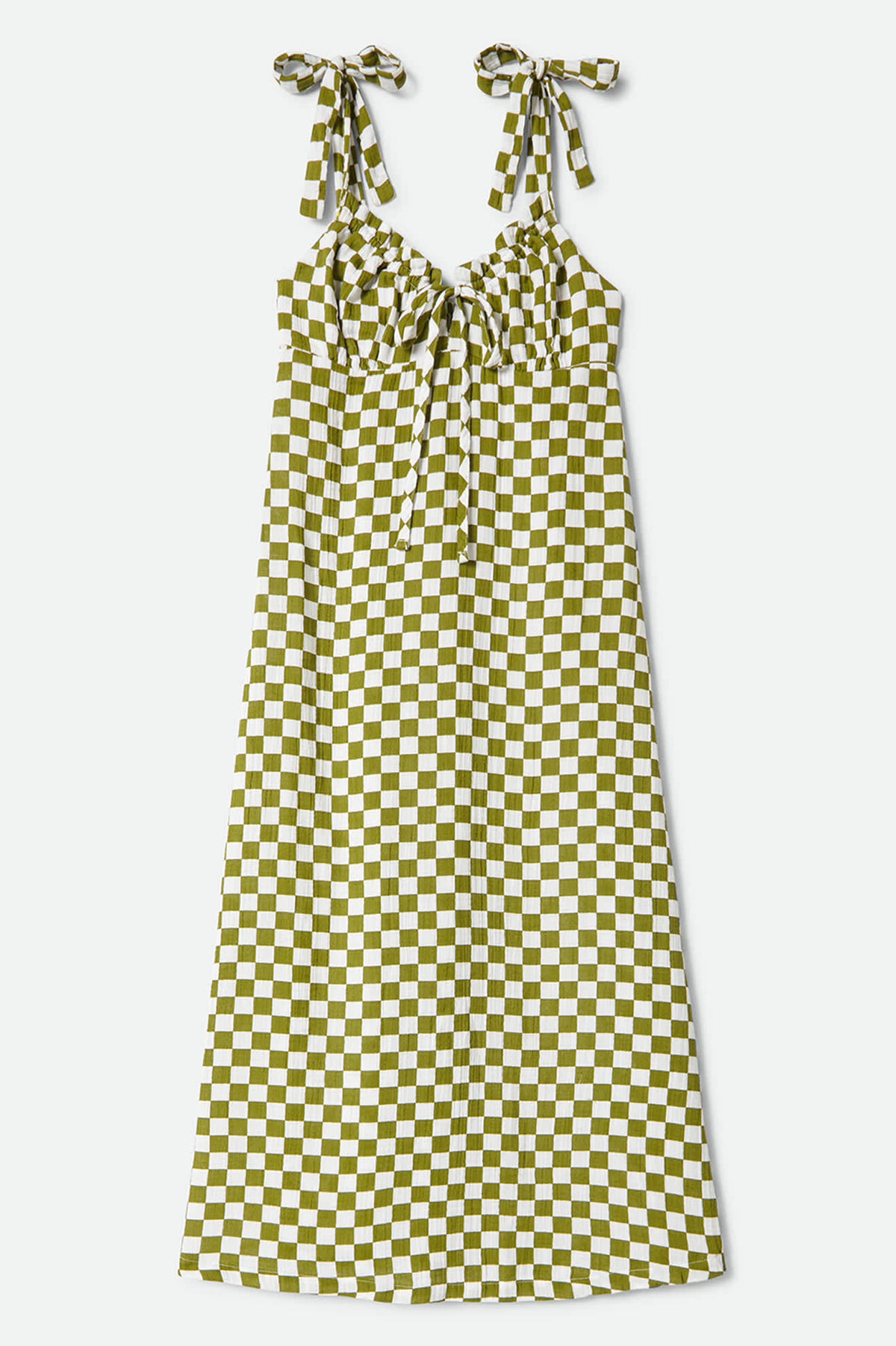 Women's The Tie Dress in the color Sublime Green Checkerboard - Front Product Laydown Image