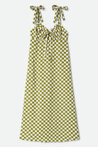 Women's The Tie Dress in the color Sublime Green Checkerboard - Front Product Laydown Image