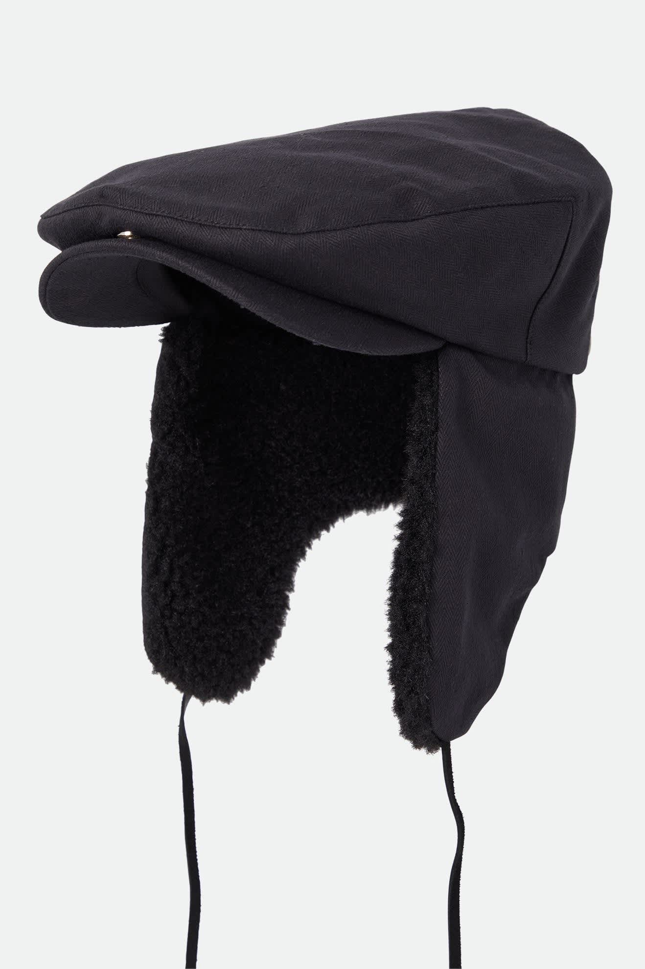 Unisex Barrel Earflap Snap Cap in the color Black/Black - Additional Laydown image