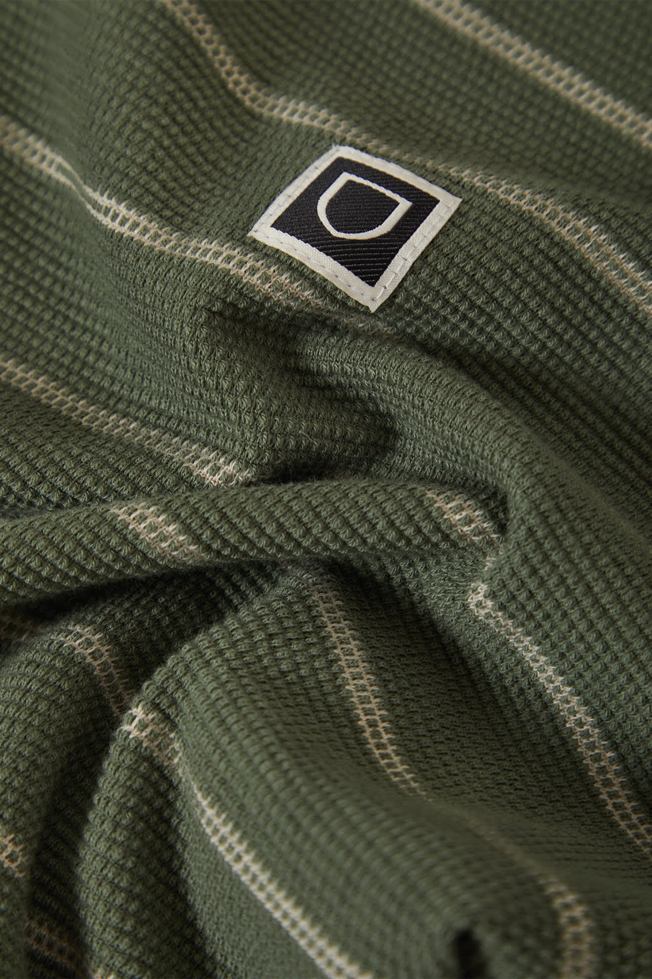 Men's Parsons Stripped Pique Boxy T-Shirt in the color Dark Olive/Whitecap - Additional Laydown image