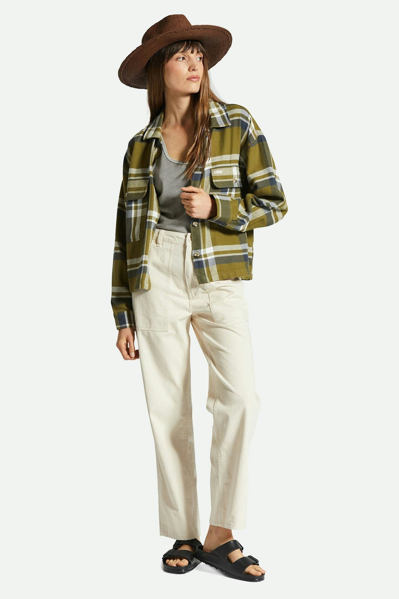 Women's Fit, Featured View | Bowery Women's Flannel - Sea Kelp/Washed Navy