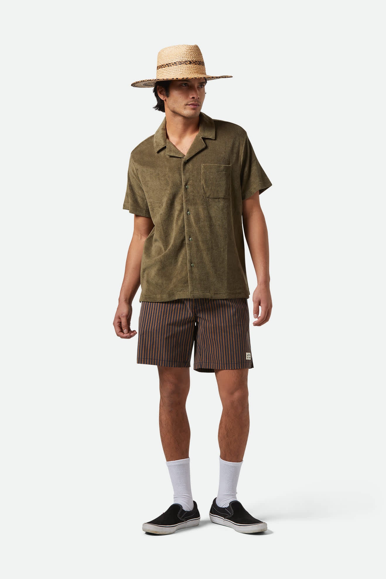 Men's Everyday Stretch Hybrid Short 7" in the color Washed Navy/Sunbaked Herringbone - Additional Fit image