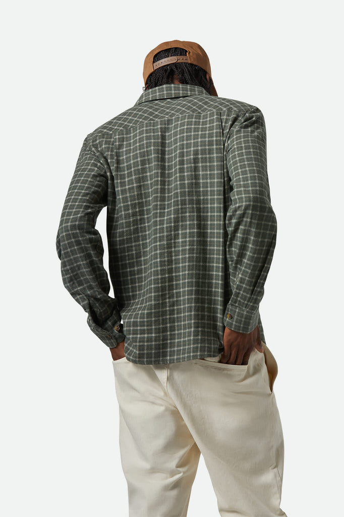 Men's Bowery Lightweight Ultra Soft L/S Flannel in the color Ivy Green/Whitecap - Men's Back View