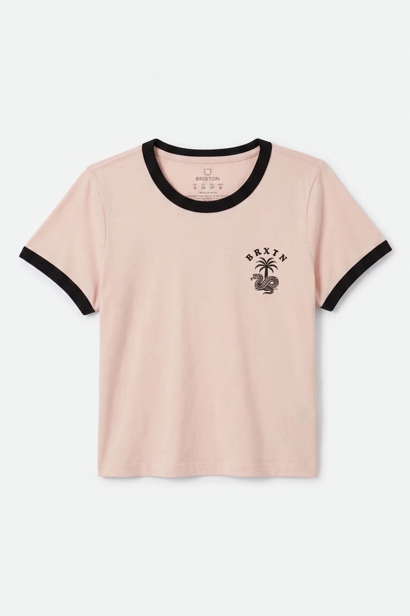 Women's Serpent Baby T-Shirt in the color Chalk Pink/Black - Front Product Laydown Image
