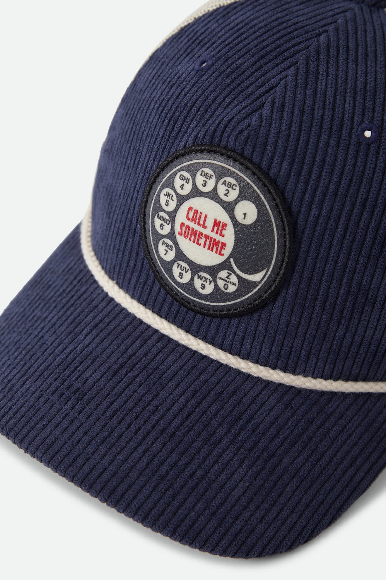 Women's Call Me Sometime Trucker Hat in the color Washed Navy Cord - Additional Laydown image