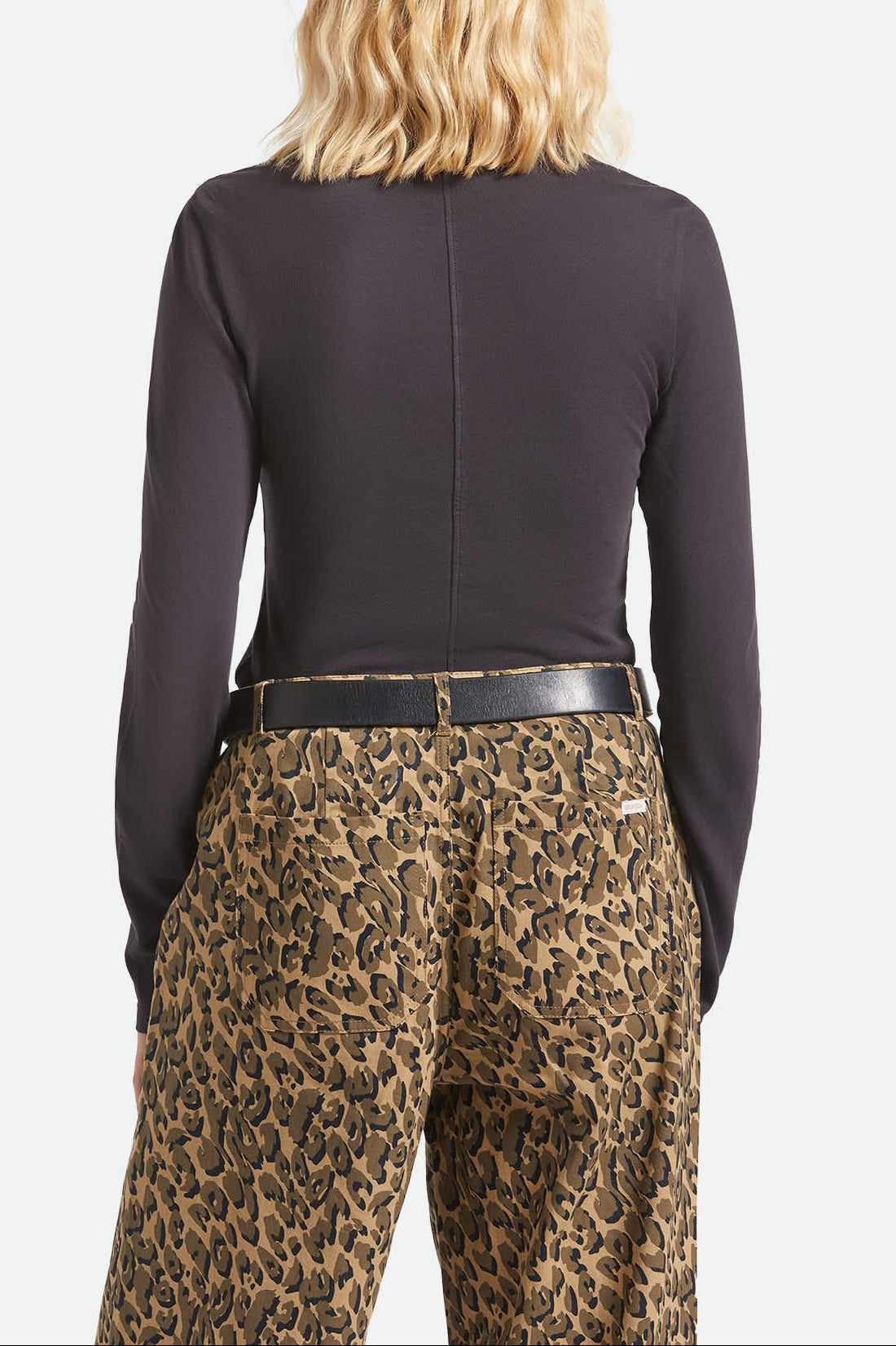 Women's Carefree Organic Garment Dye Slim L/S T-Shirt in the color Black - Women's Back View