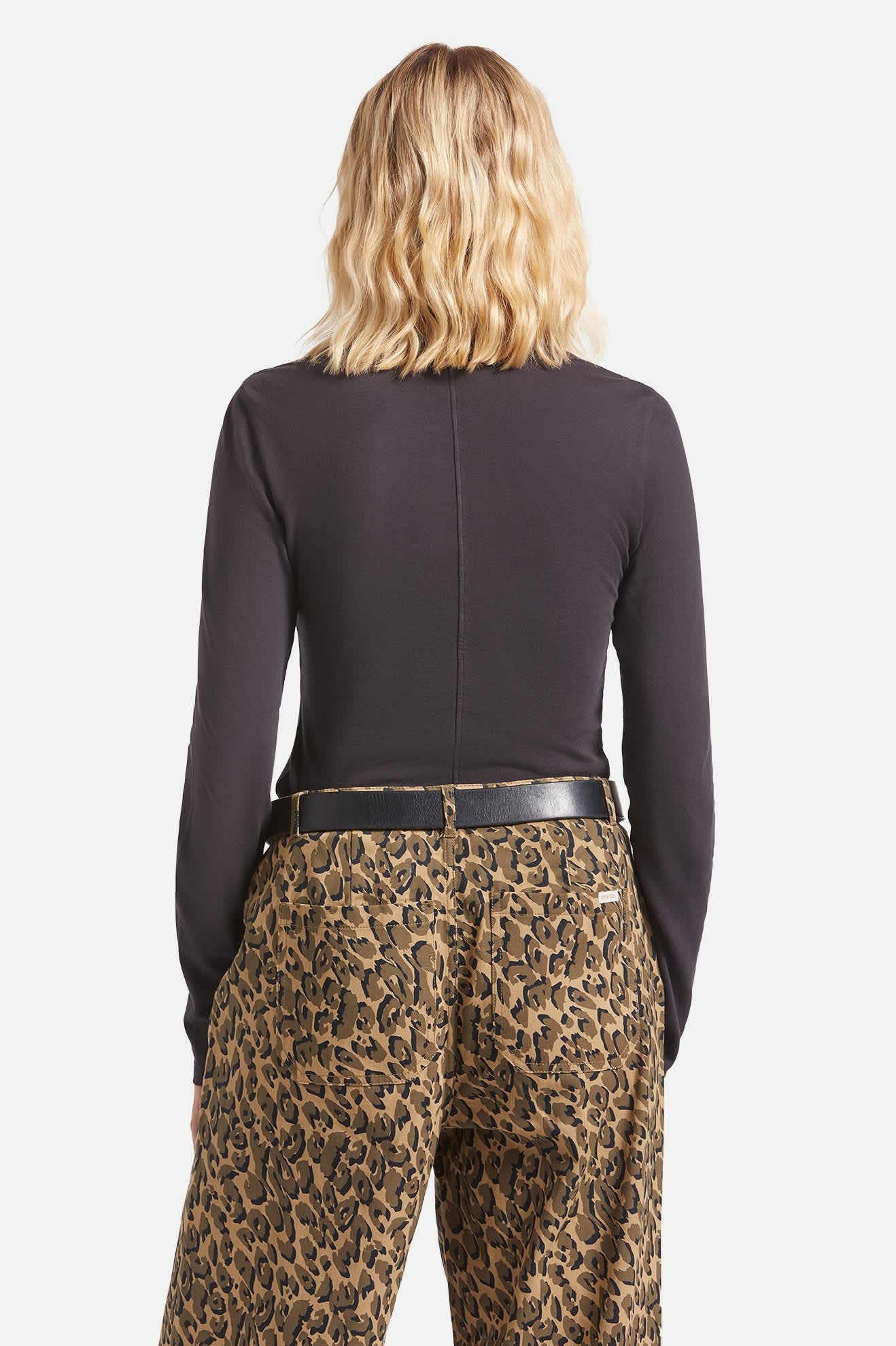 Women's Carefree Organic Garment Dye Slim L/S T-Shirt in the color Black - Women's Back View