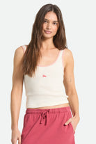 Women's Ringer Organic A-Tank in the color Off White/Silver Pink - Women's Front Fit Image