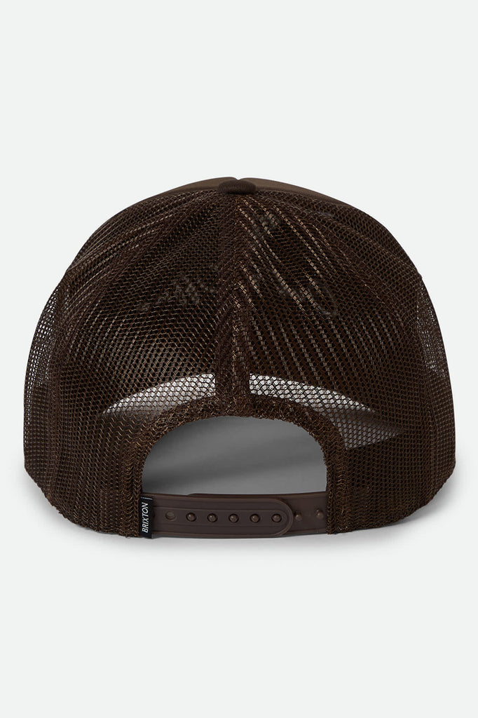 Women's Out Of Office Netplus Trucker Hat in the color Pinecone Brown/Pinecone Brown - Back Style View