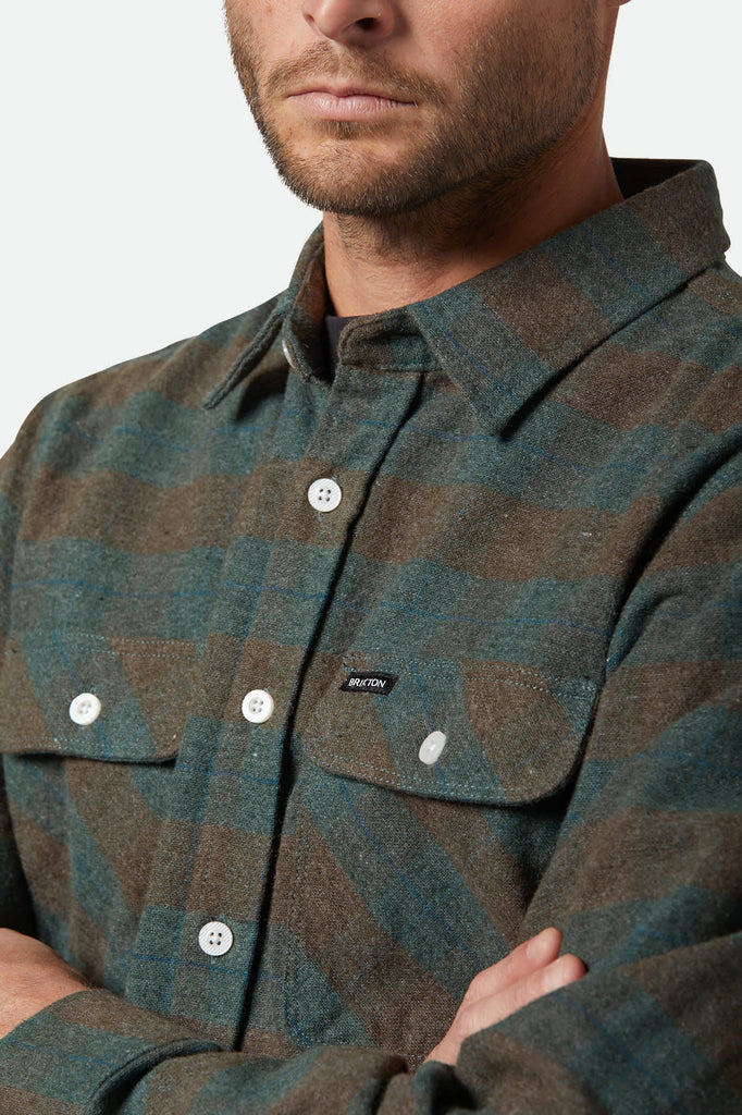 Men's Bowery L/S Flannel in the color Ocean - Additional Fit View