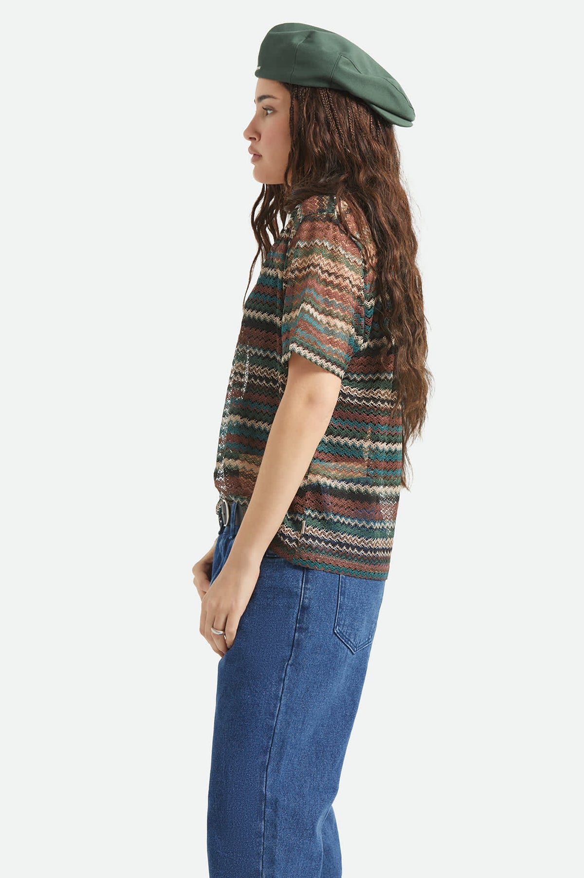 Women's Varsity T-Shirt in the color Multi Retro Stripe - Women's Side View