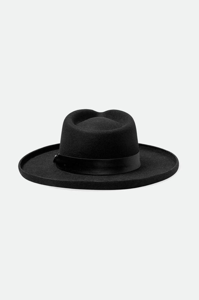 Back Laydown Image for Victoria Felt Fedora - Black/Black Satin