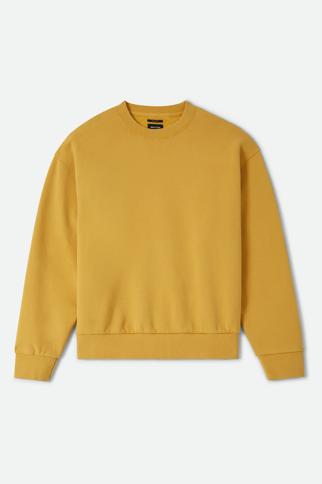 Men's Brixton Baseline Crew Fleece in the color Dusted Ochre Vintage Wash - Front Product Laydown Image