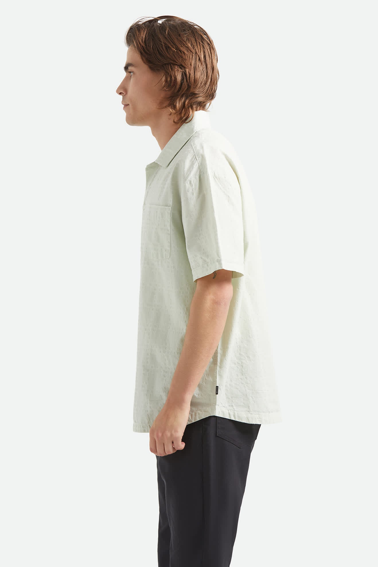 Men's Vintage Short Sleeve Shirt in the color Sea Foam Jacquard Check - Men's Side View