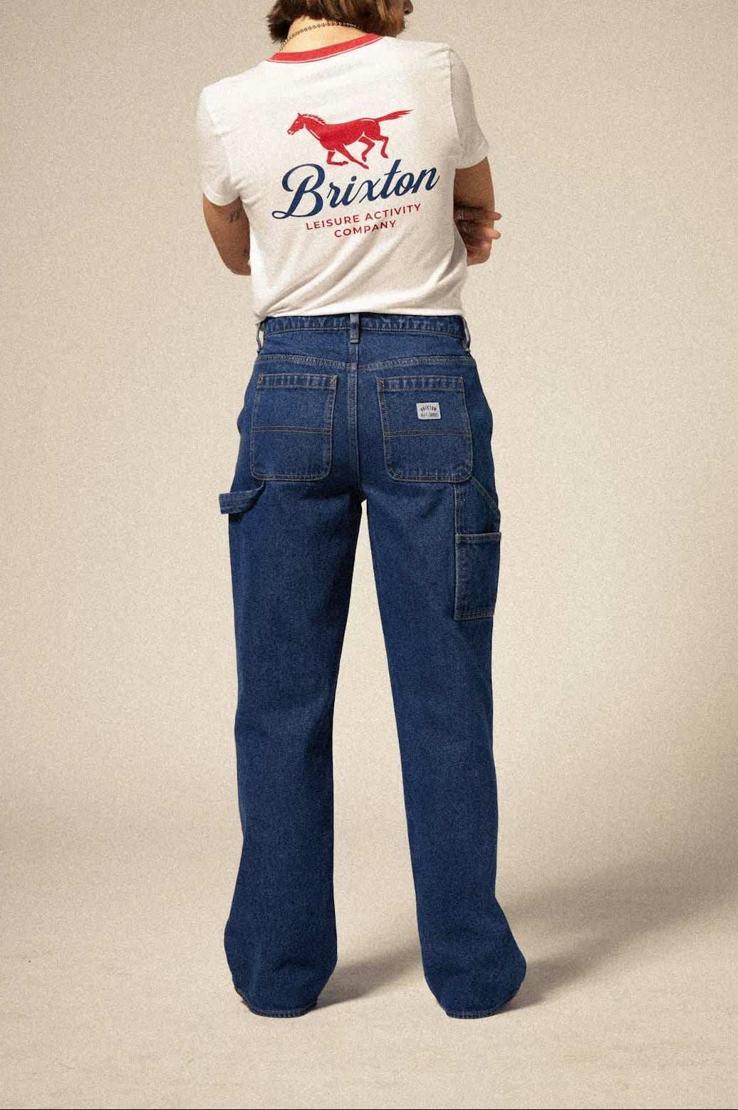 Women's Essex Painter Pant in the color Medium Denim - Women's Back View