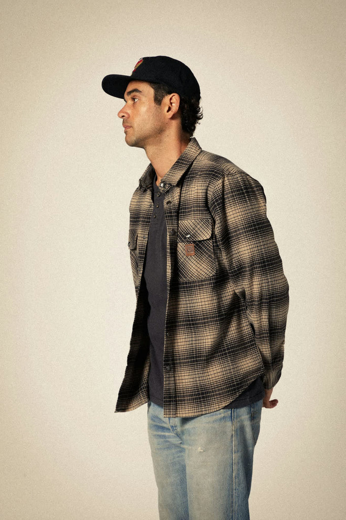 Men's Builders Bowery Stretch Water Resistant L/S Flannel in the color Black/Cinder Grey - Men's Side View