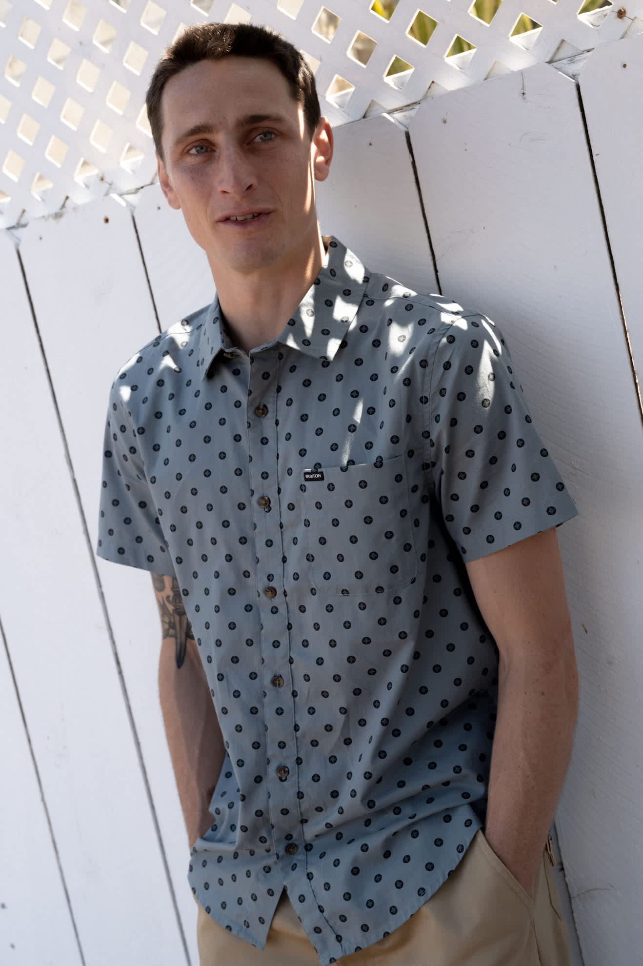 Men's Charter Print Short Sleeve Shirt in the color Micro Street Tile - Men's Lifestyle 3.0