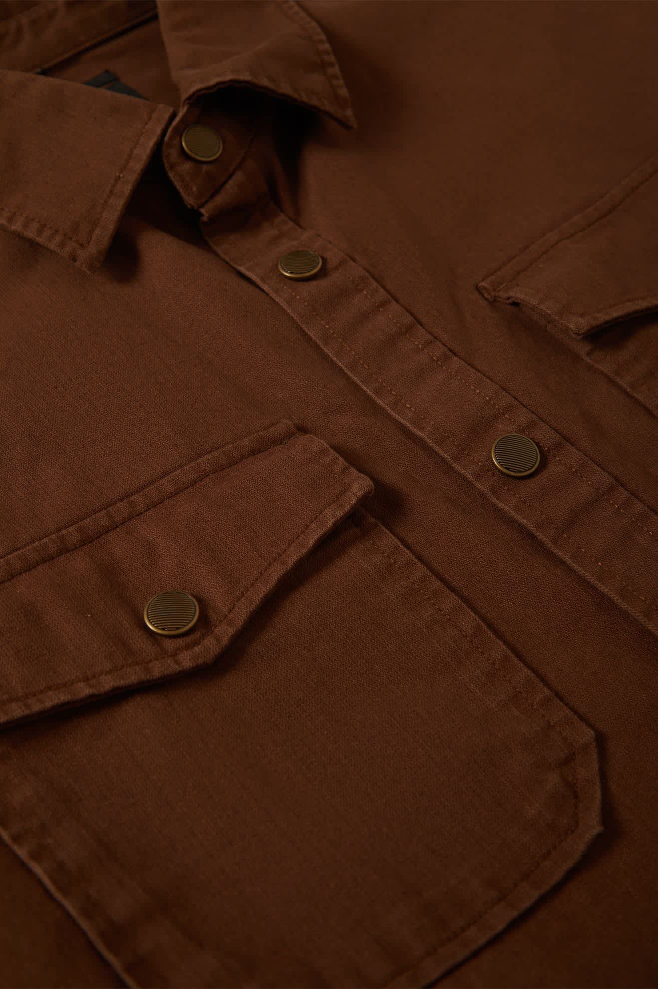 Men's Ash Denim L/S Overshirt in the color Pinecone Brown - Additional Laydown image