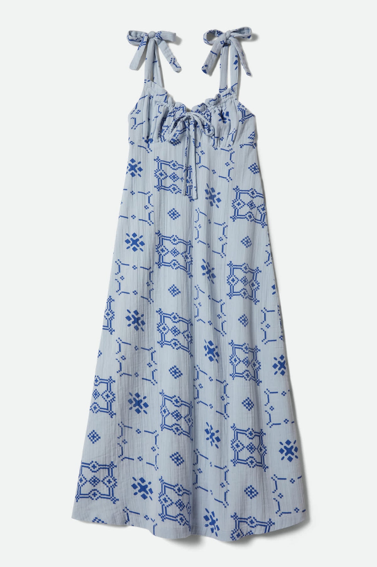 Women's The Tie Dress in the color Aura Blue Tile Print - Front Product View