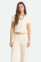 Women's The Alice Button Down Short Sleeve Shirt in the color Whitecap - Women's Front Fit Image