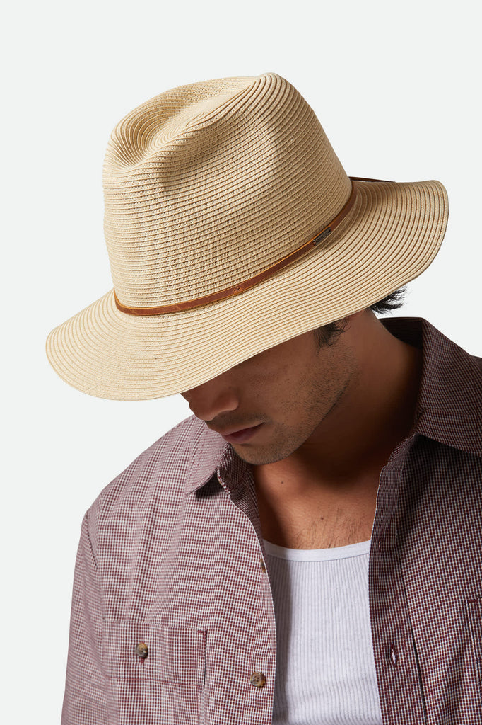 Unisex Wesley Straw Packable Fedora in the color Tan - Additional Fit image