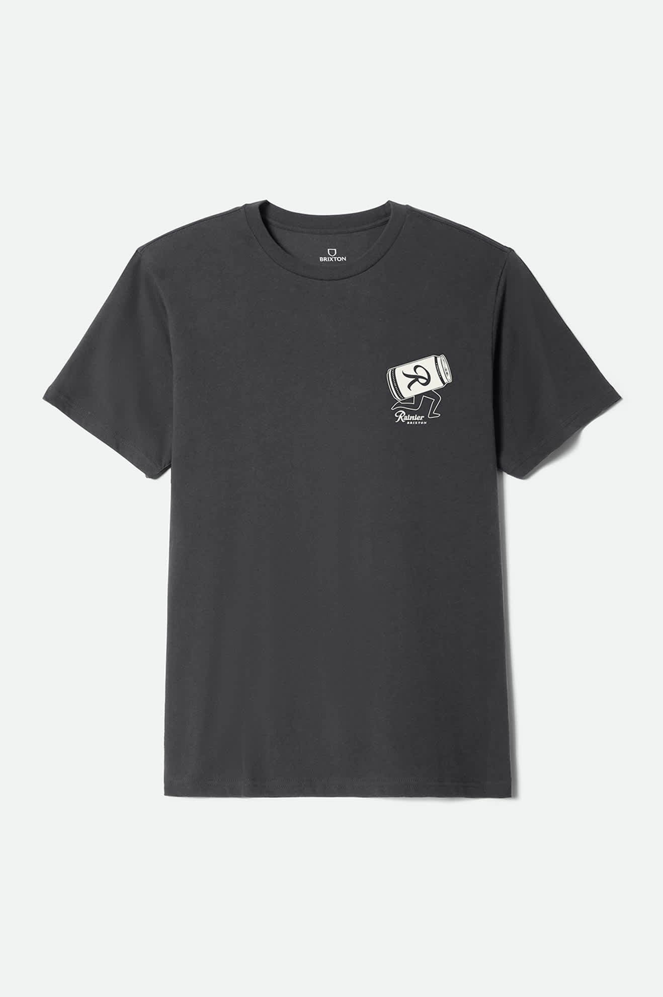 Men's Rainier Beer Run Short Sleeve Standard T-Shirt in the color Black - Front Product Laydown Image