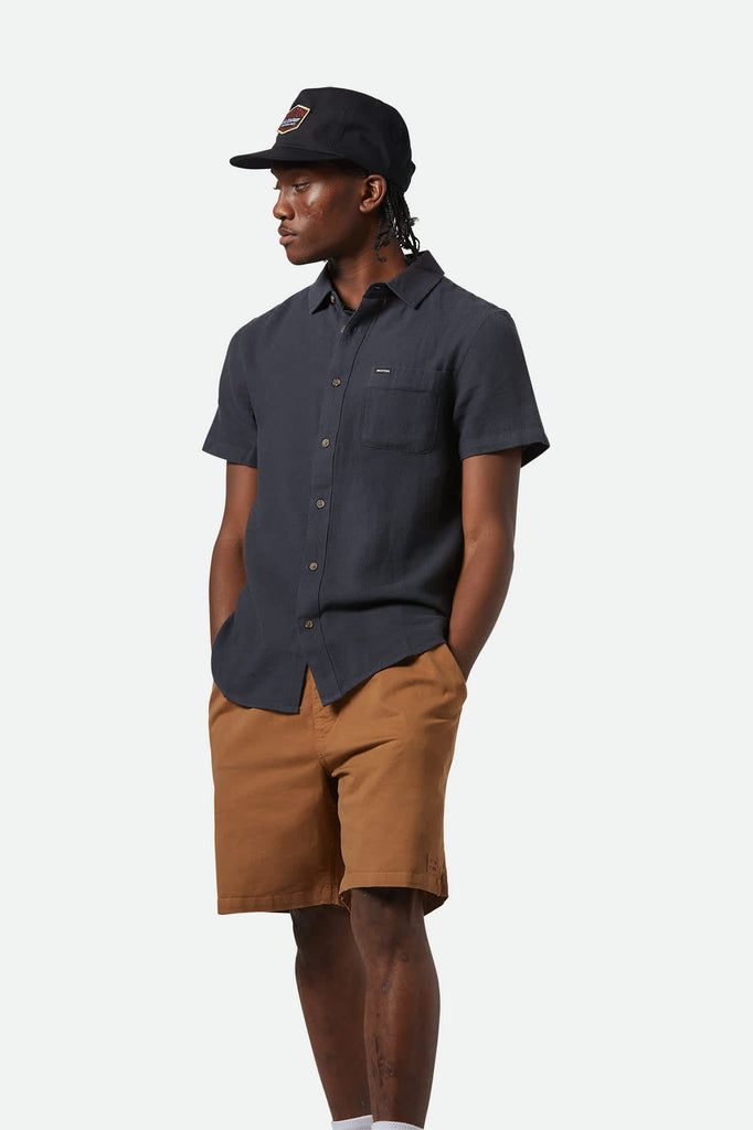 Men's Charter Organic Cotton Linen Blend S/S Shirt in the color Washed Black - Men's Front View