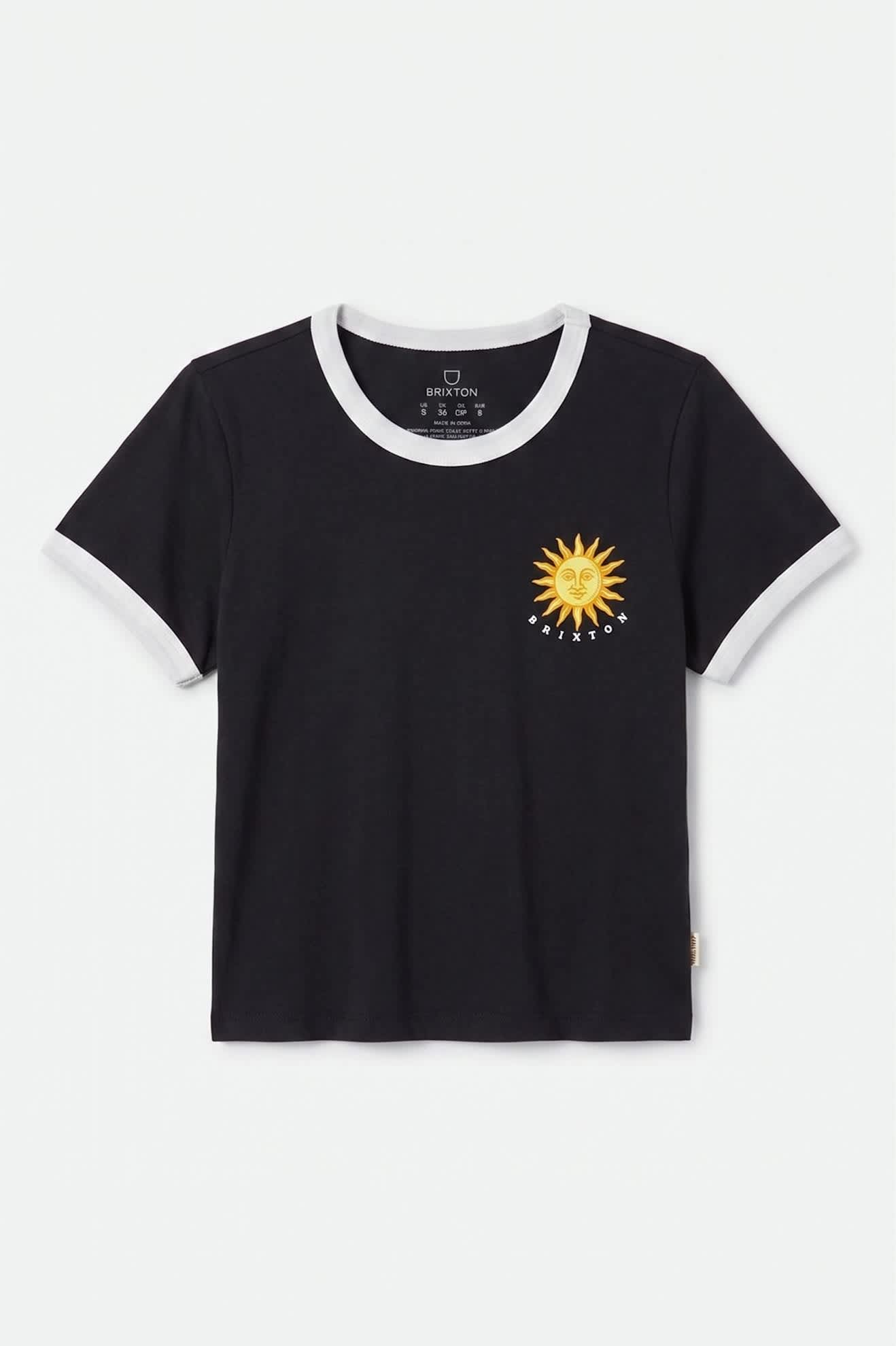 Women's Sunny Days Baby T-Shirt in the color Black/White - Front Product Laydown Image