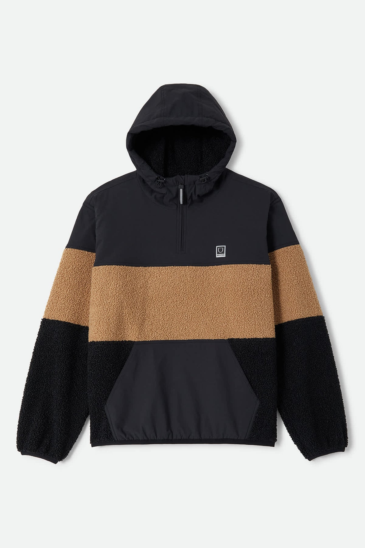 Men's Journey Tech Hoodie Fleece in the color Black/Sand - Front Product Laydown Image