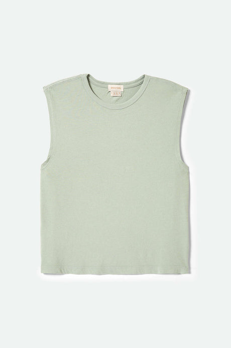 Women's Carefree Organic Garment Dyed Muscle Tank in the color Sage Green - Front Product View