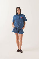 Women's Mechanics Women's Shirt in the color Medium Chambray - Women's Front Fit Image