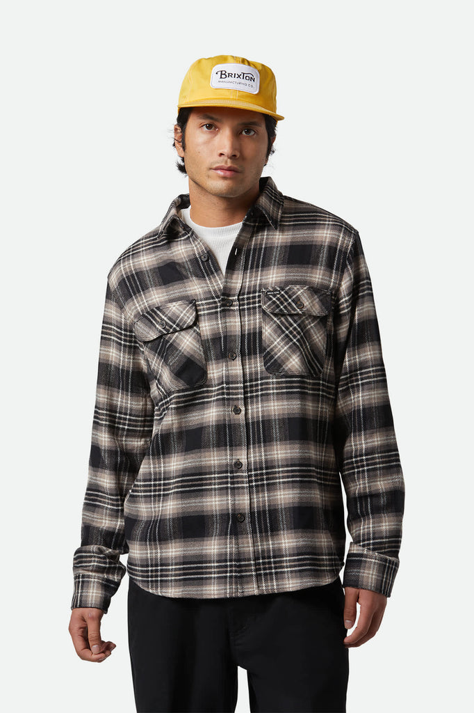 Men's Bowery L/S Flannel in the color Black/Charcoal/Beige - Men's Front View