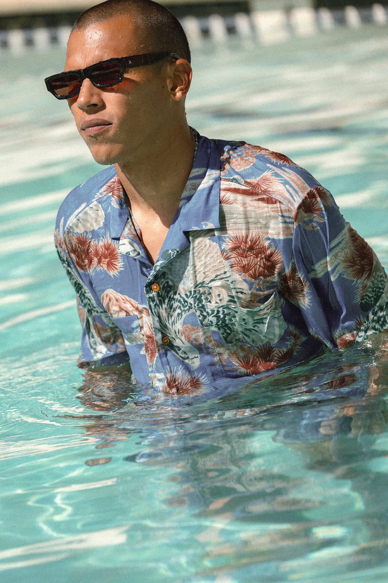 Men's Rainier X Brixton Short Sleeve Shirt in the color Blue Sky - Men's Lifestyle 3.0