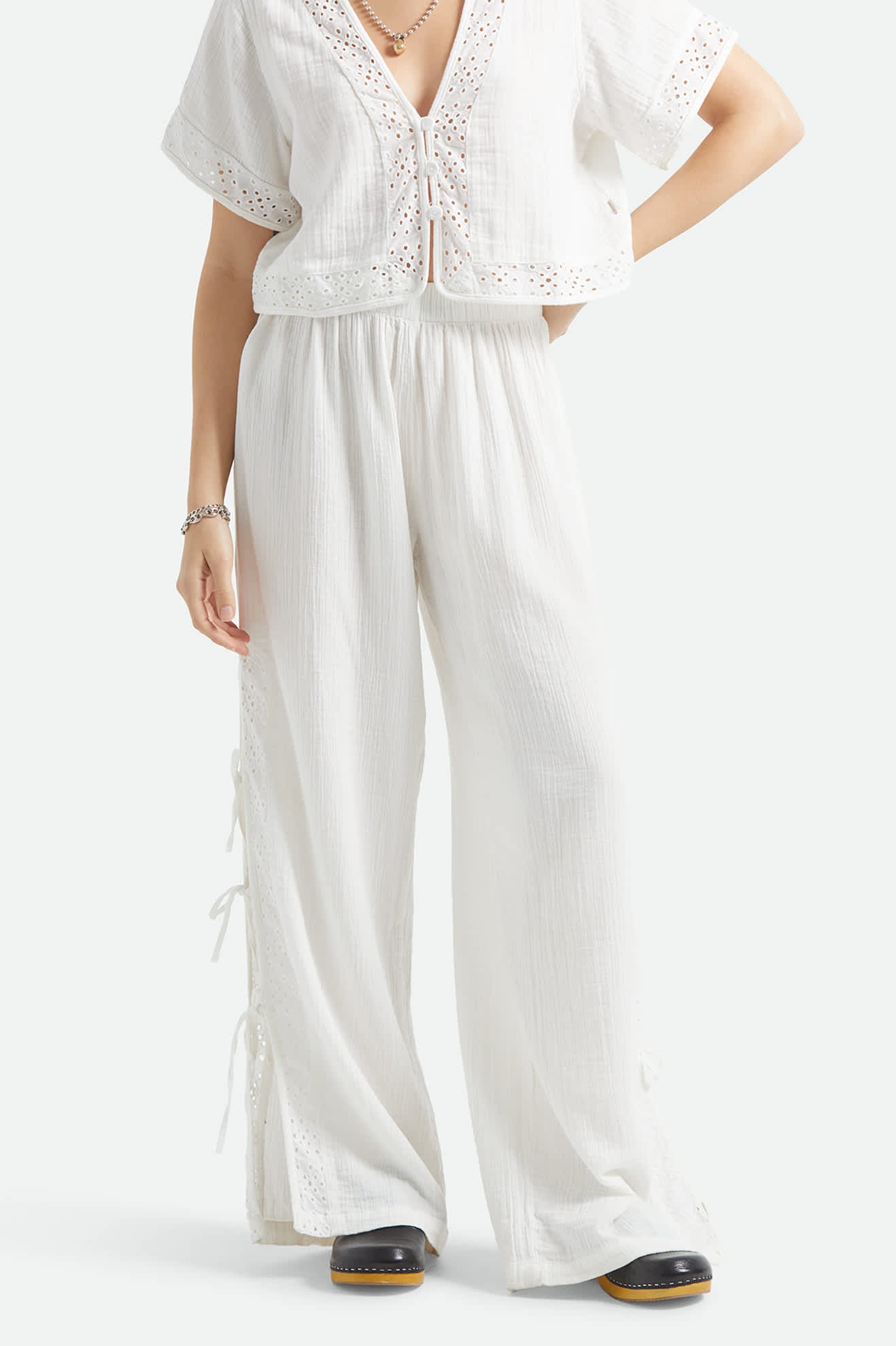 Women's Seaside Eyelet Wide Leg Pant in the color Off White Eyelet - Women's Front View
