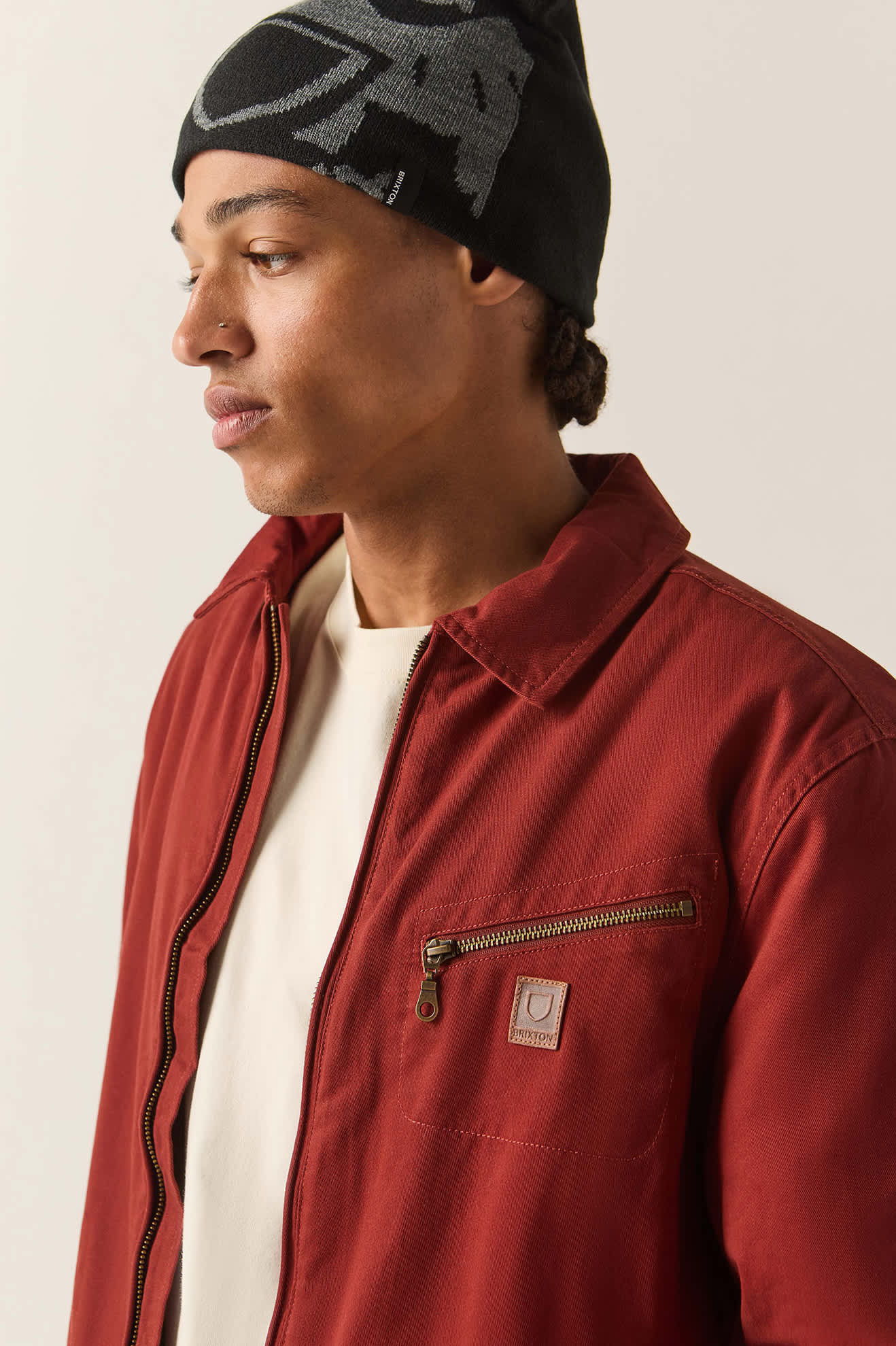 Men's Mechanic Garage Zip Lined Jacket in the color Dark Brick - Additional Fit image