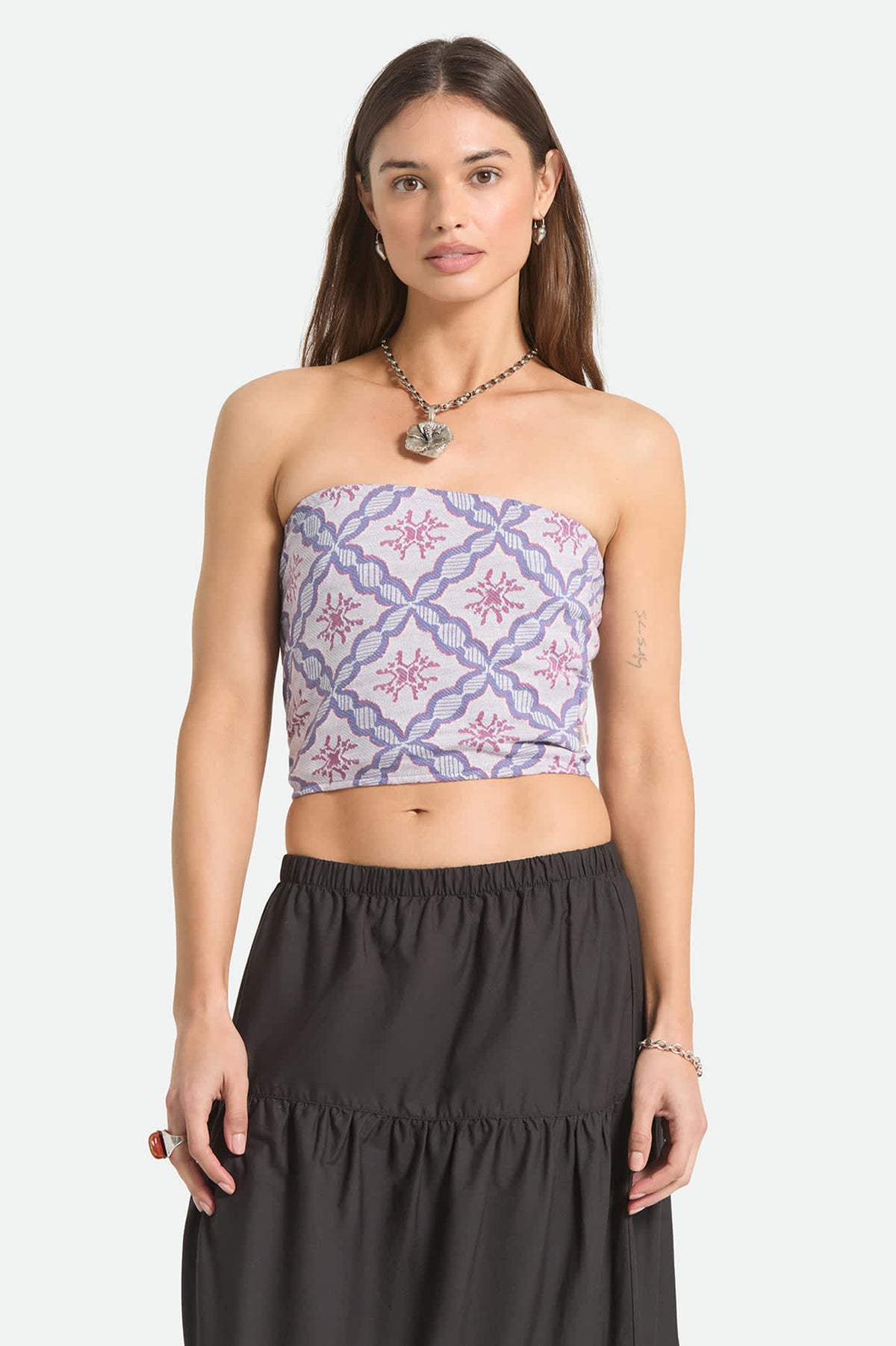Women's Hot To Go Tube Top in the color Off White/Blue Tile - Women's Front Fit Image