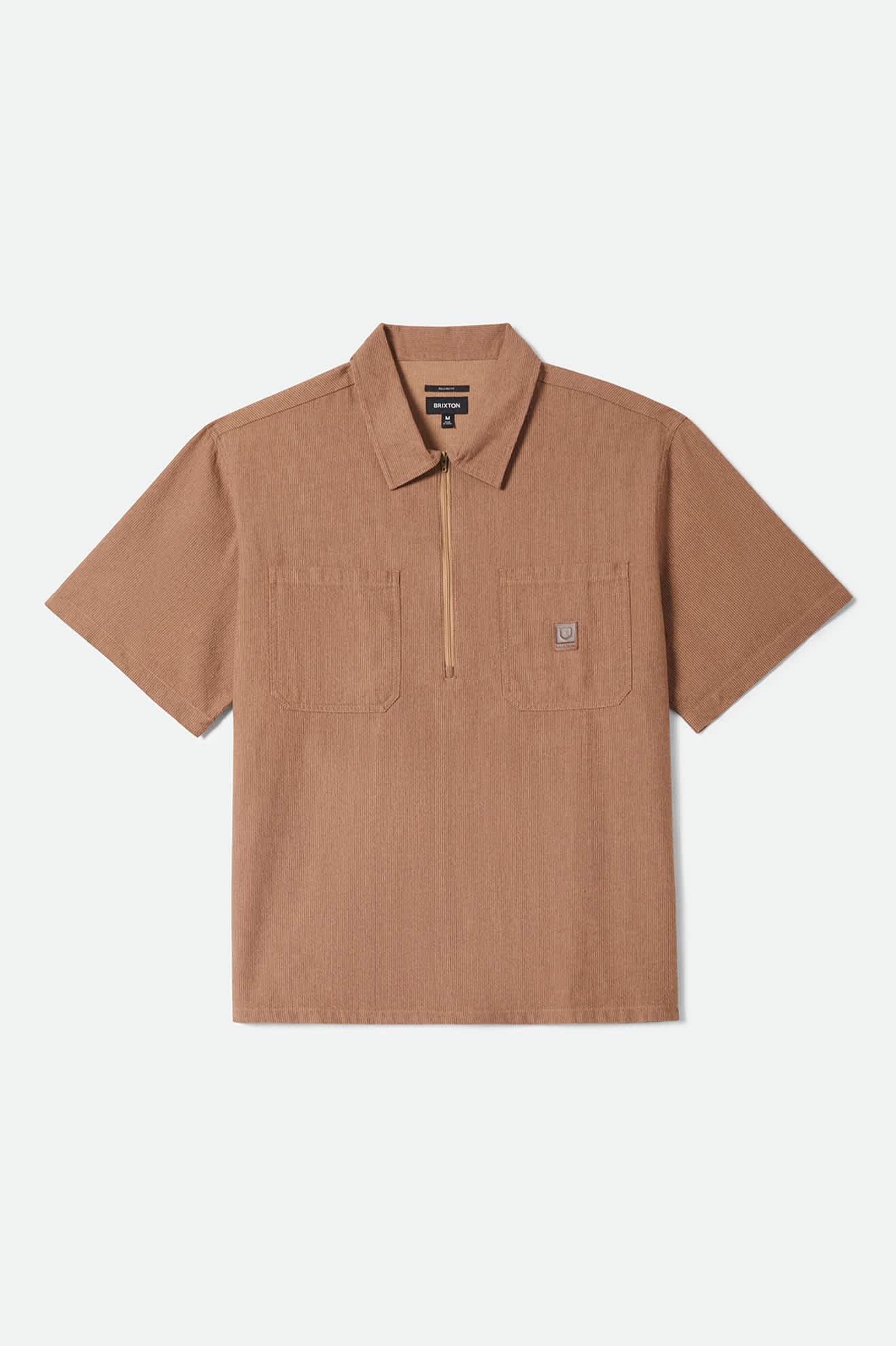 Men's Brakeman Half Zip Short Sleeve Shirt in the color Brown/Tan Stripe - Front Product Laydown Image